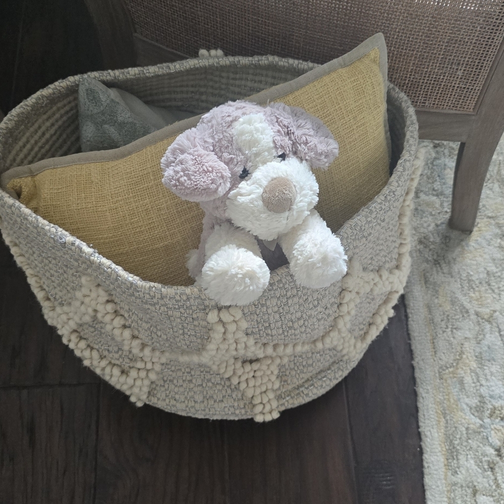 Pottery Barn Kids Textured Knit Mettalic- Cream and Gray Toy Or Organization BIN